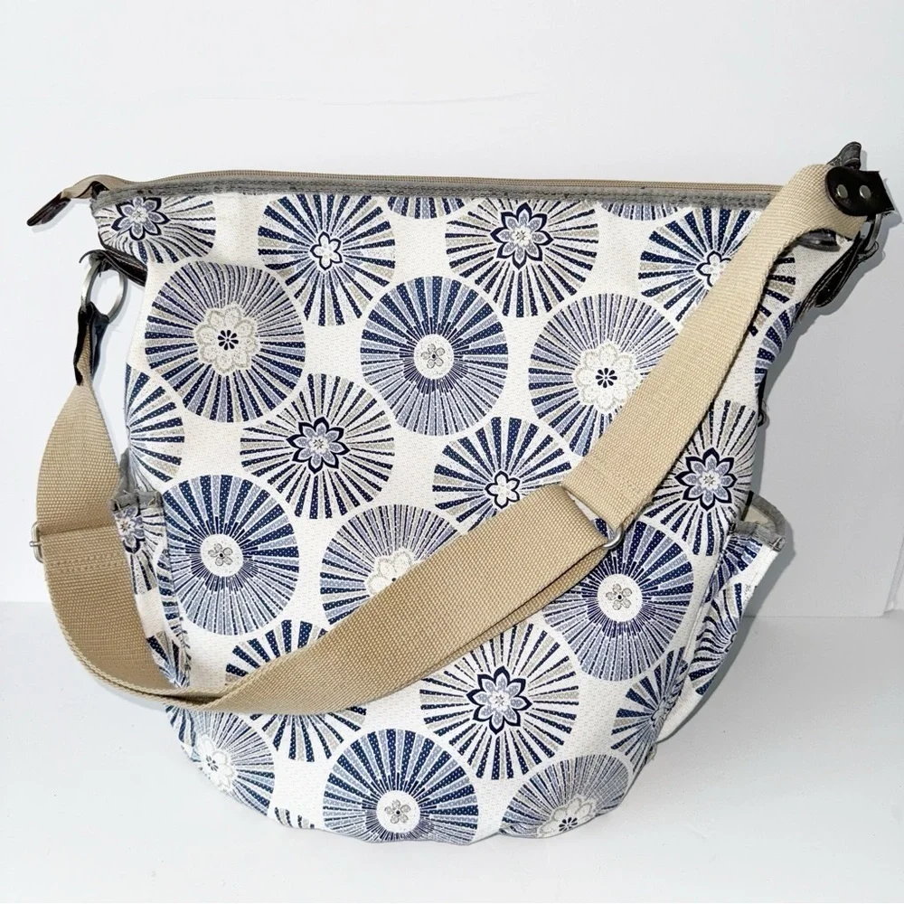 Oioi Be Spicy Diaper Bag Messenger Navy Medallion on Ivory Design